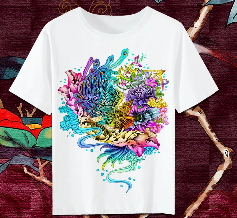 

Mr.nut 2019 new summer short-sleeved t-shirt men's birds phoenix pattern trend summer couple short-sleeved t-shirt