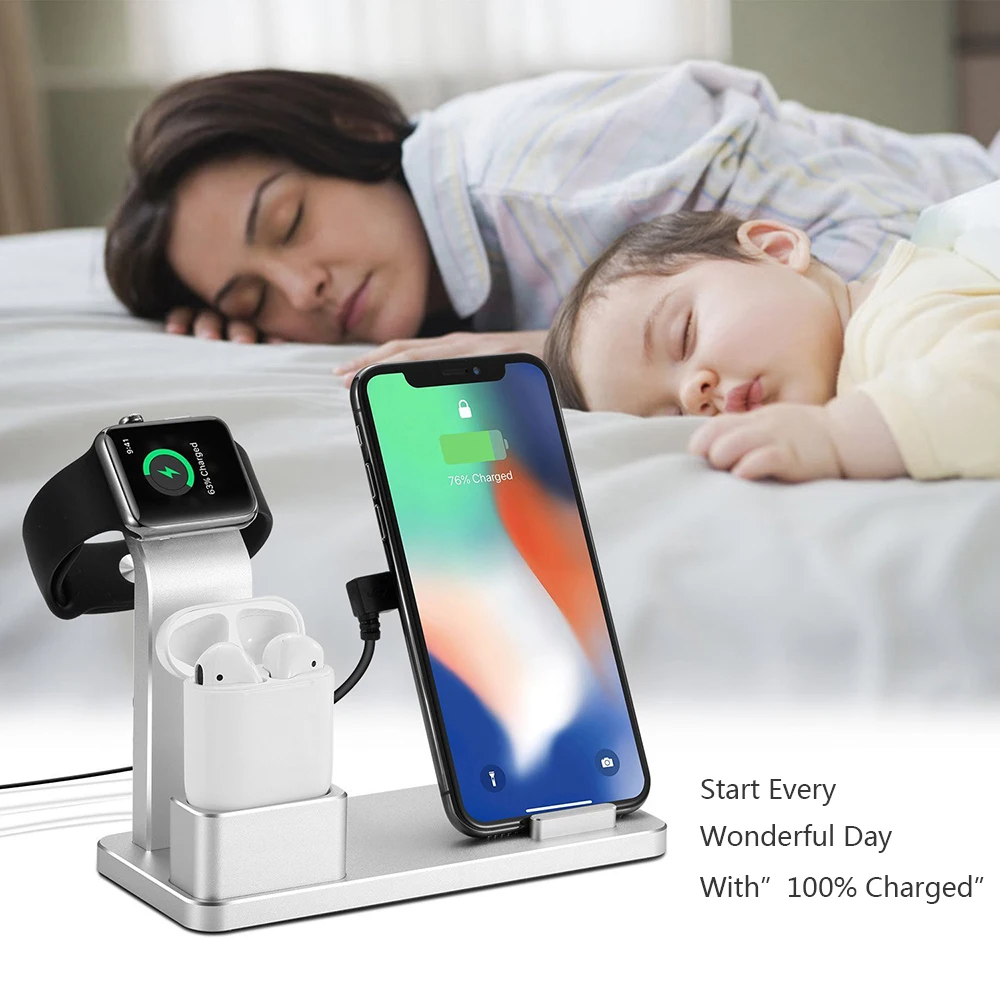 

QI 4 in1 Wireless fast for Samsung xiaomi iPhone Apple Watch Series 2/3/Nike+/Airpods wireless charger Charging dock Stand pad