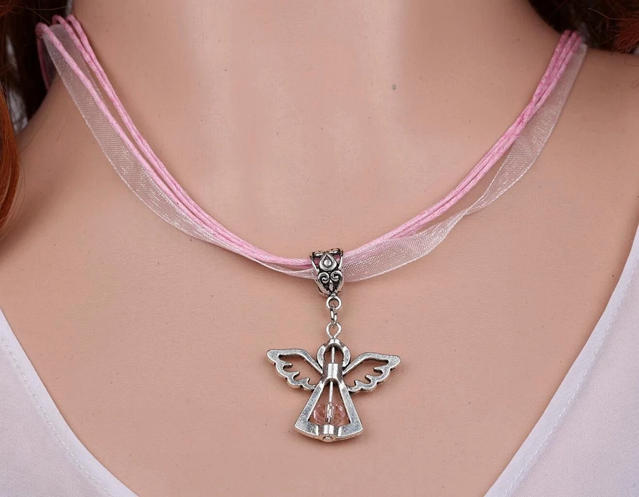 Crystal Bead Guardian angel Necklace Pendant Vintage Silver Charm Mixed