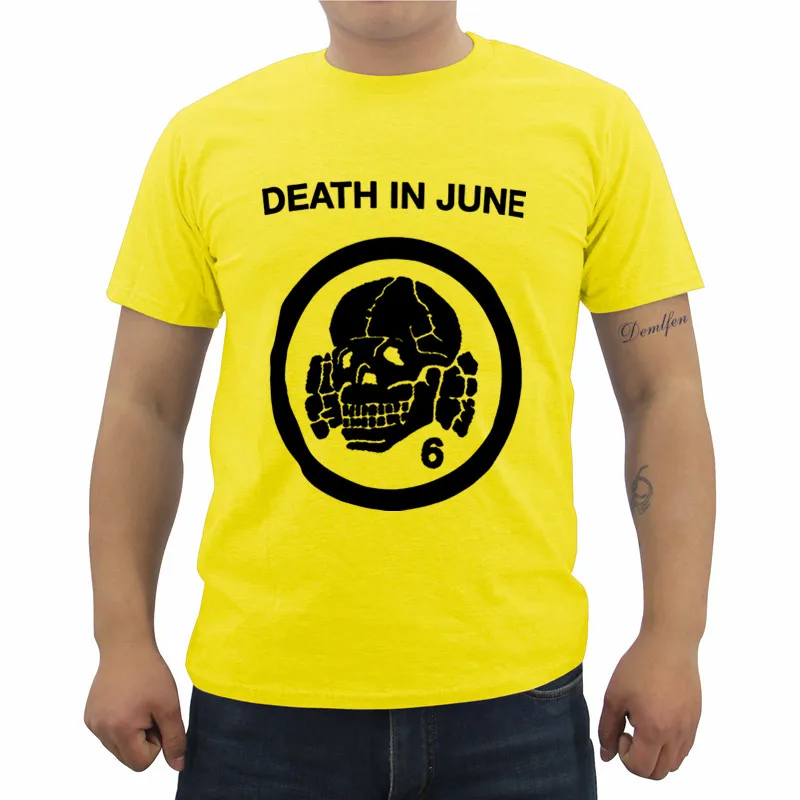 Футболка Impact Death In June Skull 6 футболка с мультяшным персонажем летняя Мужская хлопковая футболка с коротким рукавом Забавные футболки - Цвет: yellow