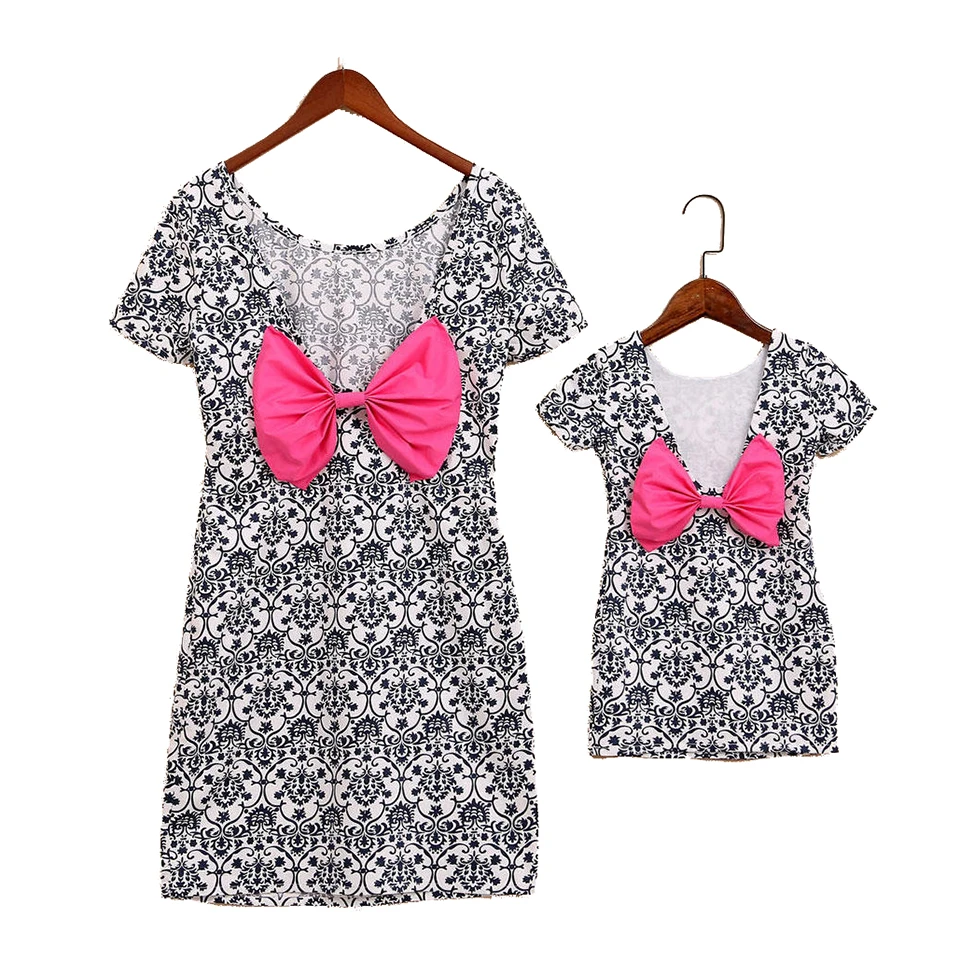 

Mother Daughter Family Matching Outfits Cross Bandage Backless Bodycon Dress Women Halter Dress Print Short Party Casual Dress