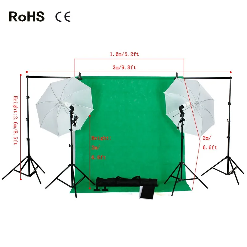 

Photo Studio Backdrop Umbrella Lighting Kit Set 3*1.6m*2m non-woven backdrops+2*45w 5500K Daylight Light Bulb