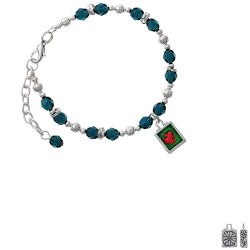 Silvertone Red Tree Frog in Shadow Box Navy Blue Beaded Bracelet
