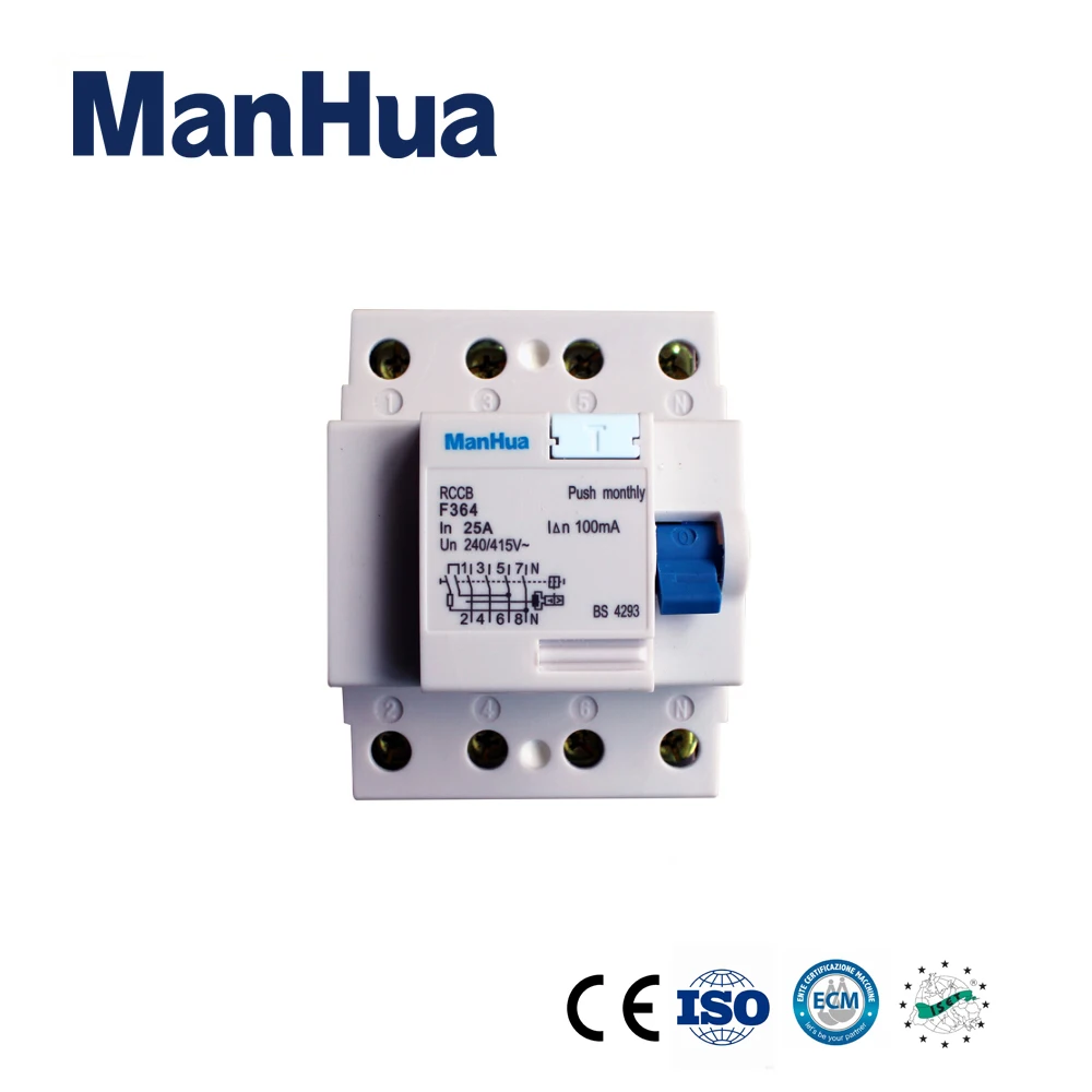 

ManHua 4 Poles Rcd 25A 100mA F364 Residual Current Circuit Breaker Schneider Disjoncteur Surge Protector Voltage Relay