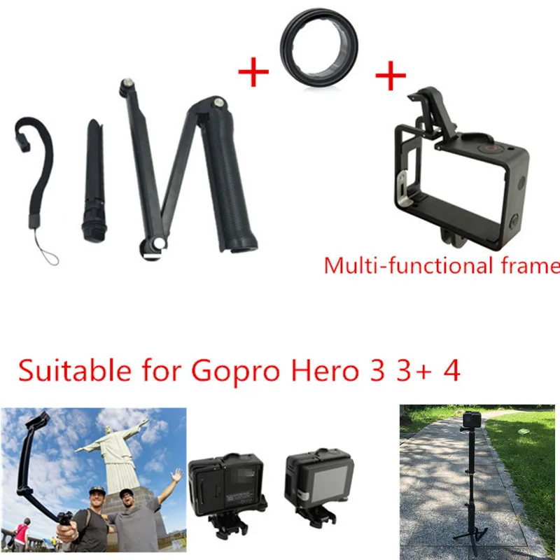 3 Way Monopod Tripod Mount Arm+ For Gopro LCD BacPac Protective Frame