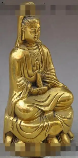 

S1146 7"Chinese Buddhism Brass Seat Kwan-yin Guan Yin Bodhisattva Goddess Vase Statue