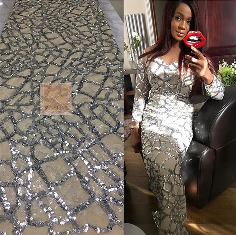 

2017 Newest style african embroidered net sequin lace fabric ,French net lace for party dress