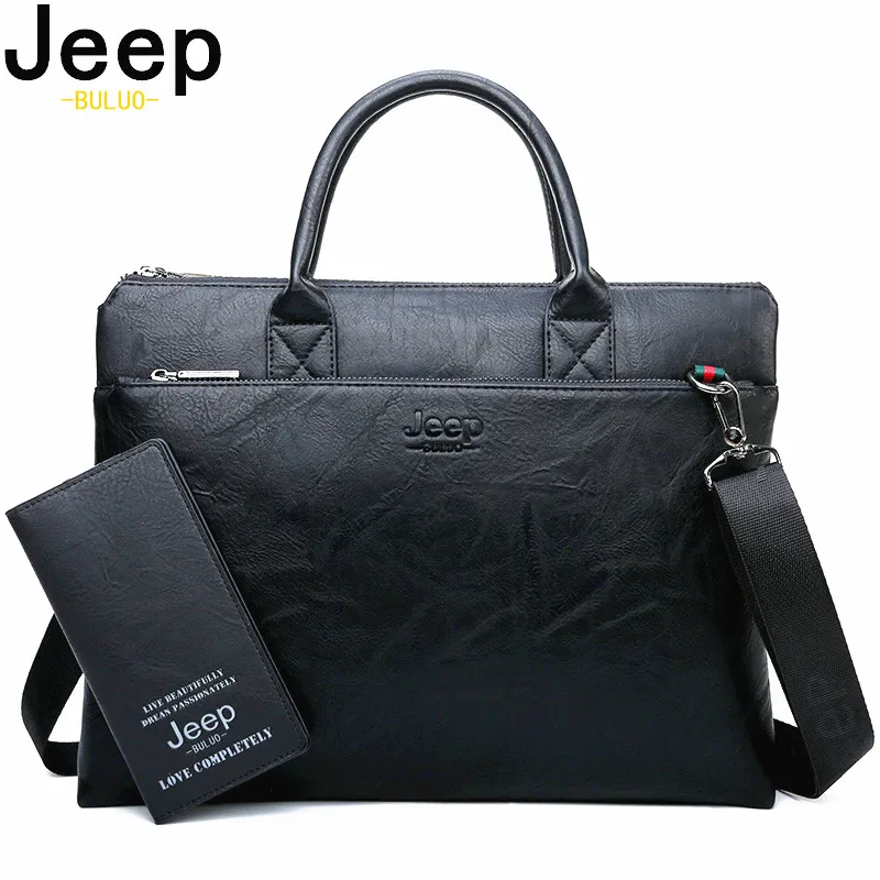 Мужской комплект сумка и кошелек jeep buluo, оранжевый портфель для ноутбука 14", деловая кожаная сумка с ремнем через плечо, портфель для документов, все сезоны