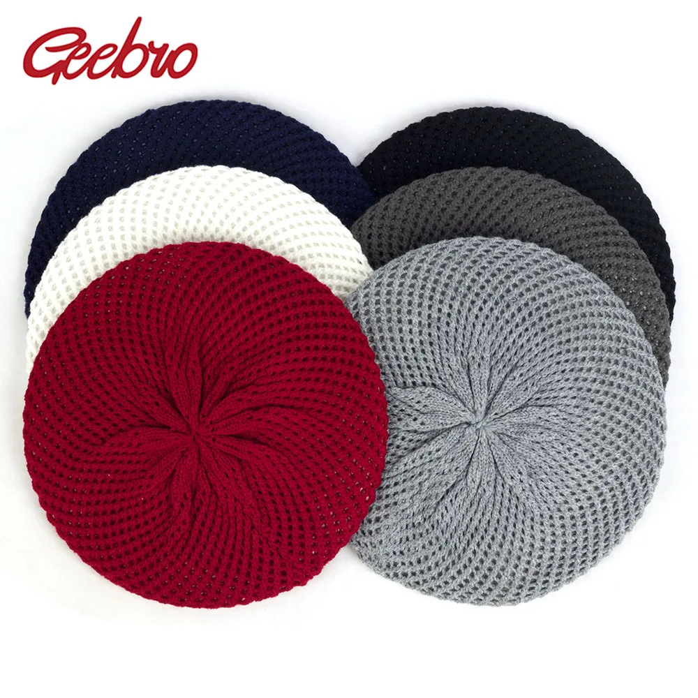 

Geebro Knitted Wool Berets Flower Double Layer Hats Spring Winter Warm Hats For Women Female Turban Fashion Girls Caps BL001