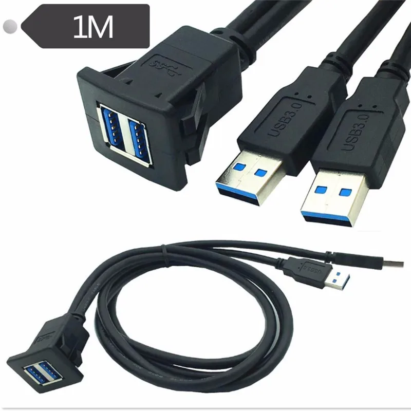 1 м/2 м Dual USB 3 0 мужчин и женщин кнопки в Панель крепление расширение черный кабель