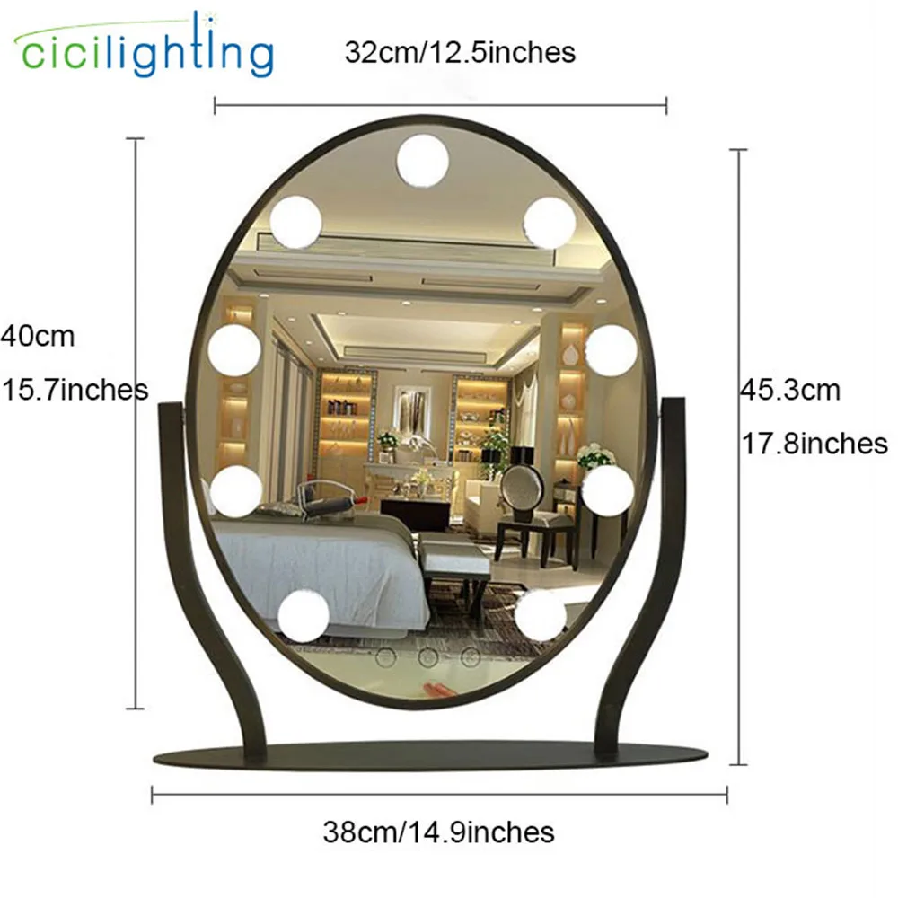  dimmable smart round LED vanity mirror with light bulb desktop vanity mirror lamp live beauty touch - 32916708927