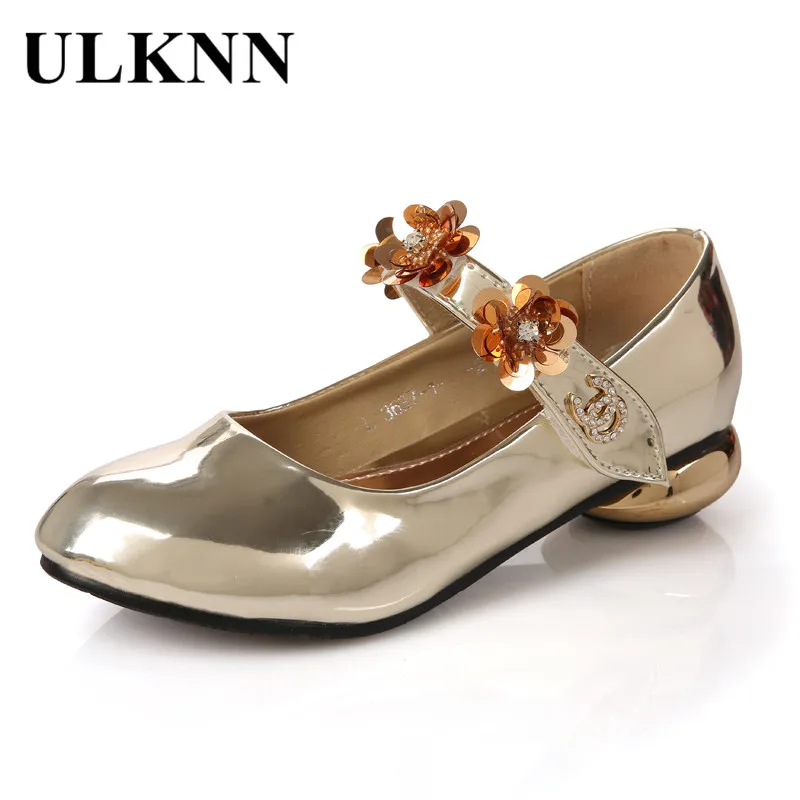 

ULKNN Children Round-Heel Shoes For Girls Dance Shoes Kids Girls With Low Heel Party Dress Shoes Strange Style Leather Flowers