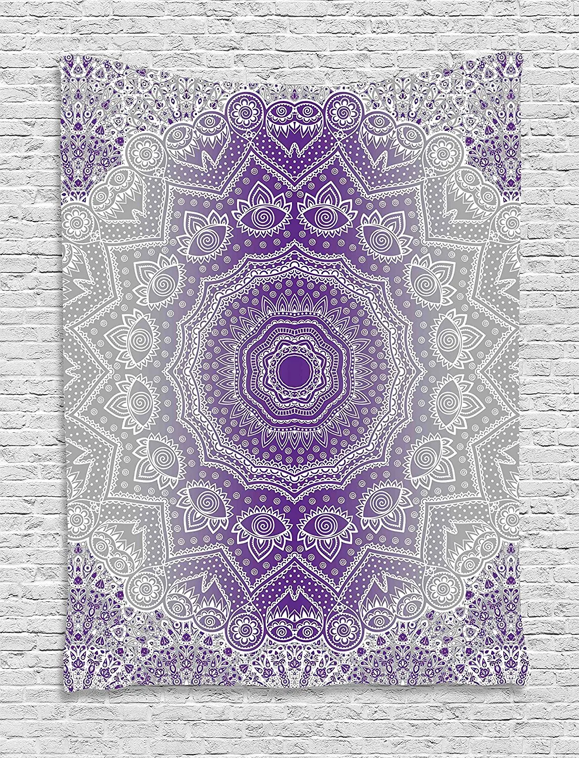 

Grey and Purple Tapestry Mandala Abstract Eastern Religious Art with Deity Art Holy Cosmos Design, Wall Hanging for Bedroom