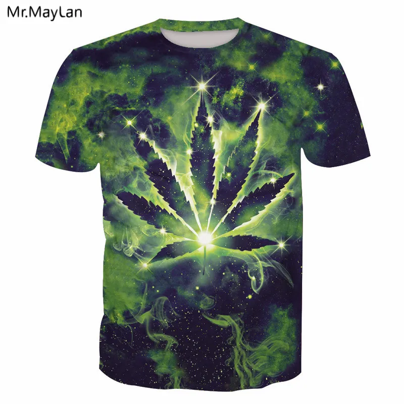 3D Print Green Weed Leaves Lighting T shirt Tees Men/women