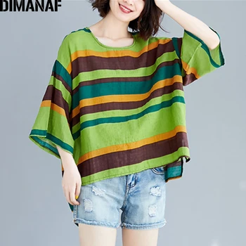 

DIMANAF Plus Size Women Blouse Shirts Cotton Tops Tees Casual Thin Summer Basic Tunic Shirts Striped Loose Female Clothes 2019