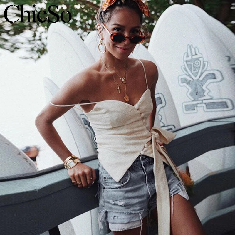 

MissyChilli White wrap bandage summer cami top Women casual beach tank top streetwear female fashion boho top basic camisole