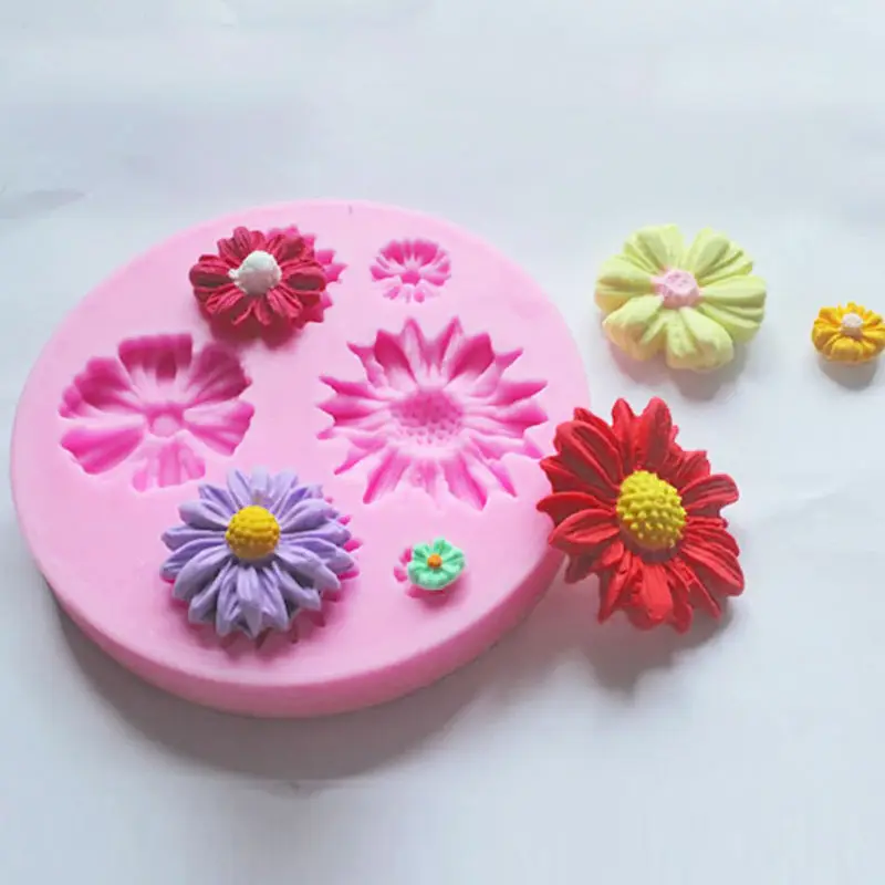 DIY 3D Daisy Rose Silicone Soap Mold Flower Round Fondant Mold Kitchen Cake Decorating Tools Kitchen Cake Baking Chocolate Mould