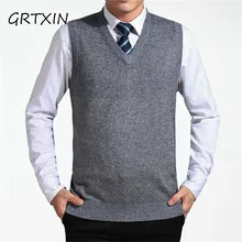 GRTXIN Новое поступление Одноцветный свитер жилет мужской кашемировый свитер шерстяной пуловер для мужчин бренд v-образный вырез без Рукавов Джерси Hombre