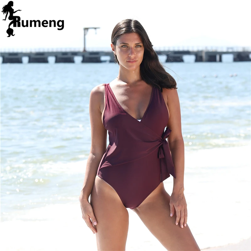 Купальник RUMENG Женский винтажный винно красный большого размера|retro women|retro plus