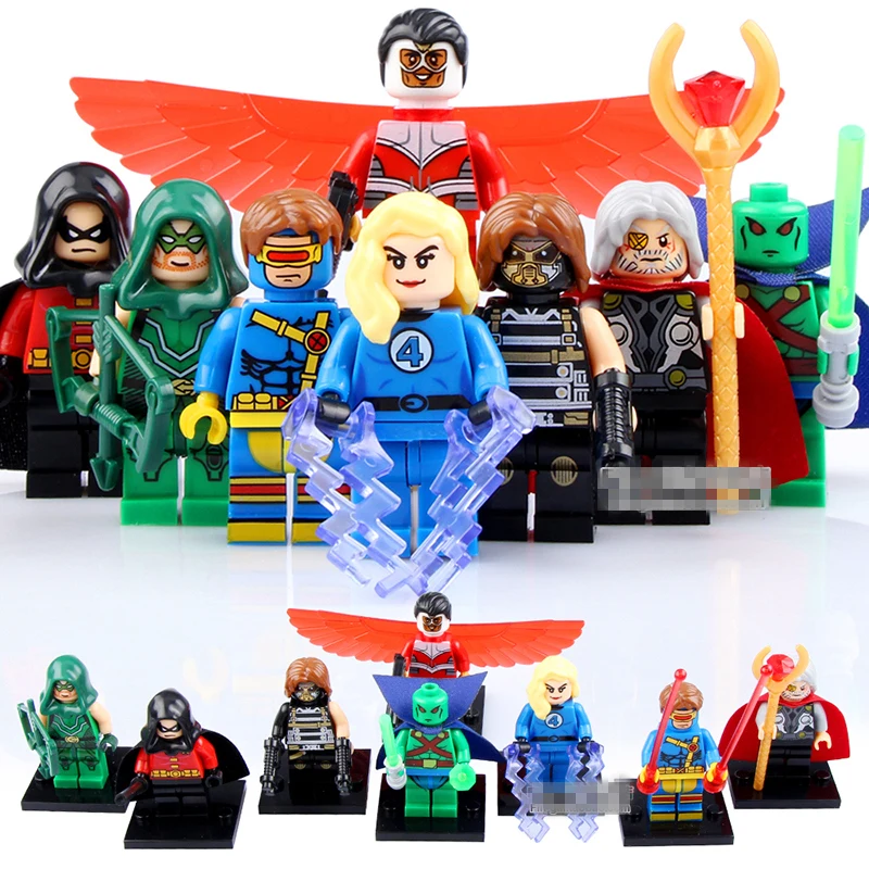 Goedkoop 8 stks Green Arrow Odin Falcon Robin Cyclops Martian Manhunter SUPER HEROES minifig Monteren Model Bouwstenen Kinderen Speelgoed