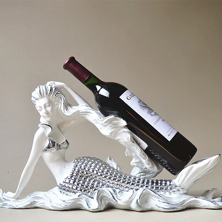Resin Mermaid Sculpture Wine Bottle Holder Barware Siren Ornament Craft