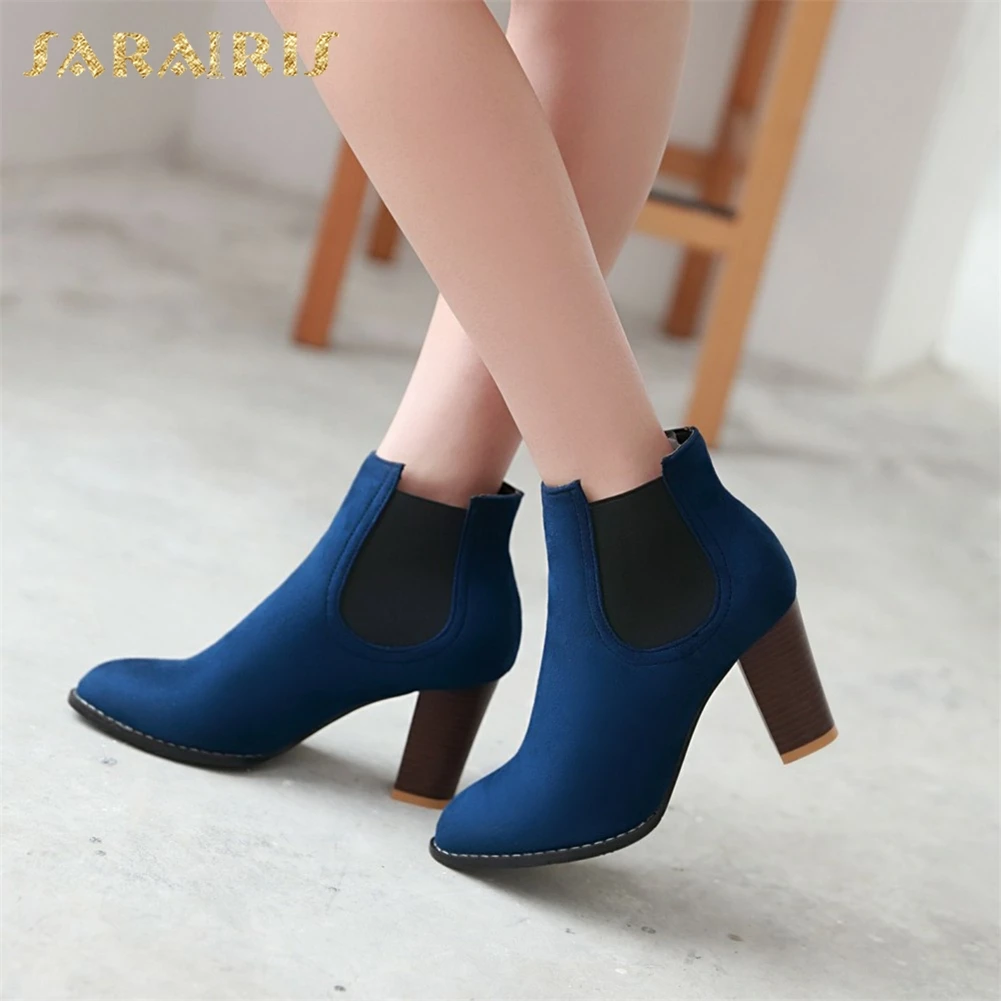 

SARAIRIS 2018 Large Size 32-46 Woman Chelsea Boots Fashion High Heels Ankle Boots Slip On women's Shoes Booties