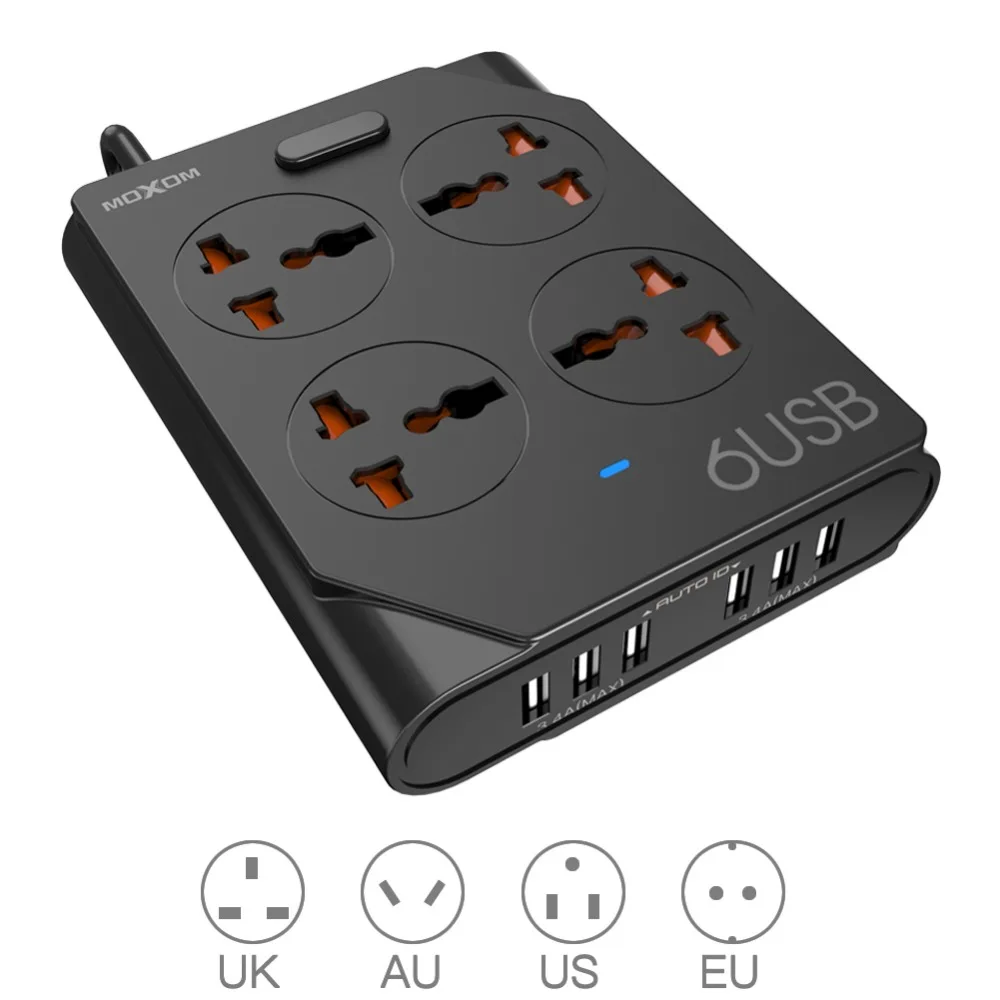 Продажа MOXOM Smart мощность полосы разъем переносная лента переходник с 6 USB порты и разъёмы Multi функция умный дом электроники 10A 240 В