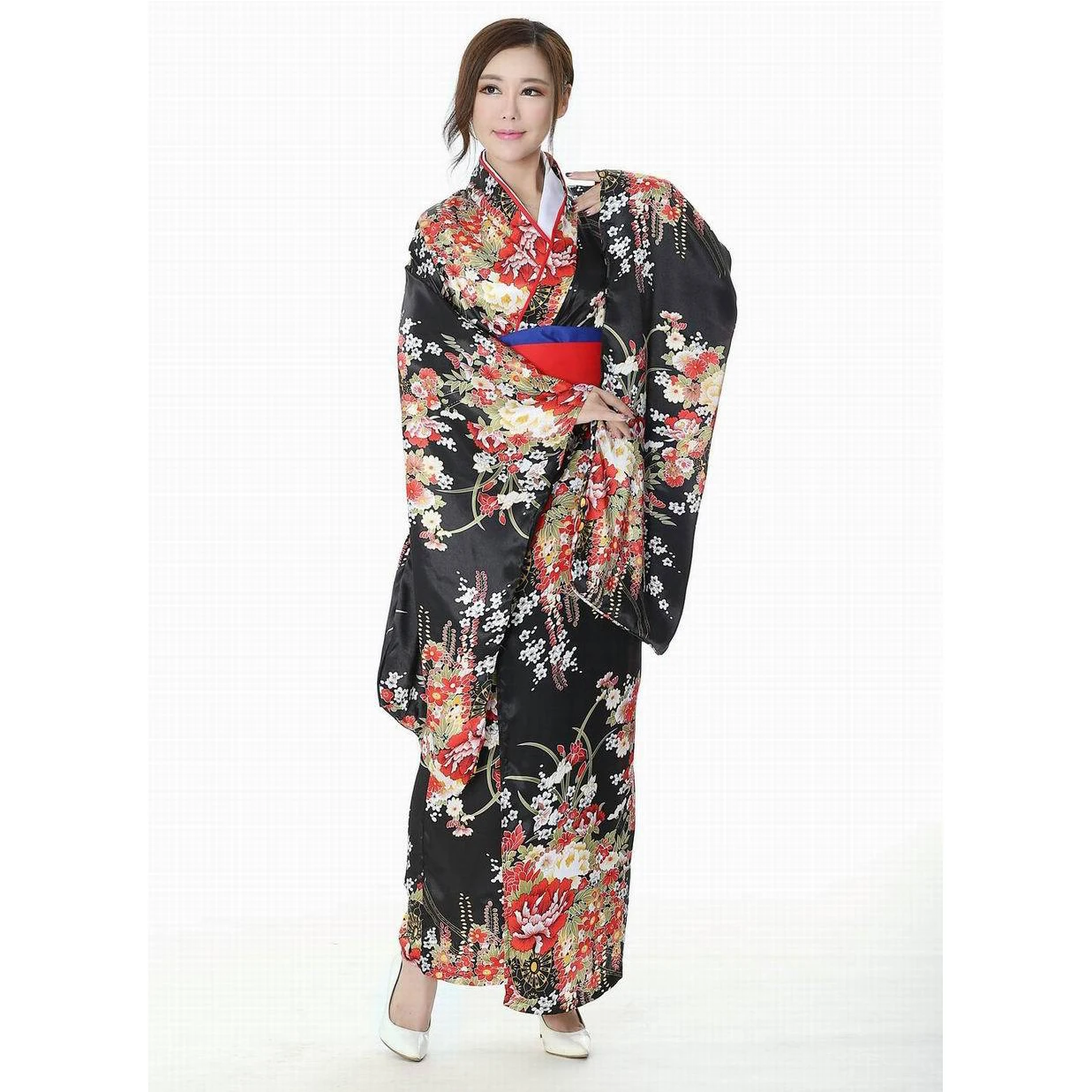 Japanese Traditional Flower Geisha Kimono Vintage Women Stage Show Costume Halloween Cosplay Hell Girls Enma Women Sakura Suit