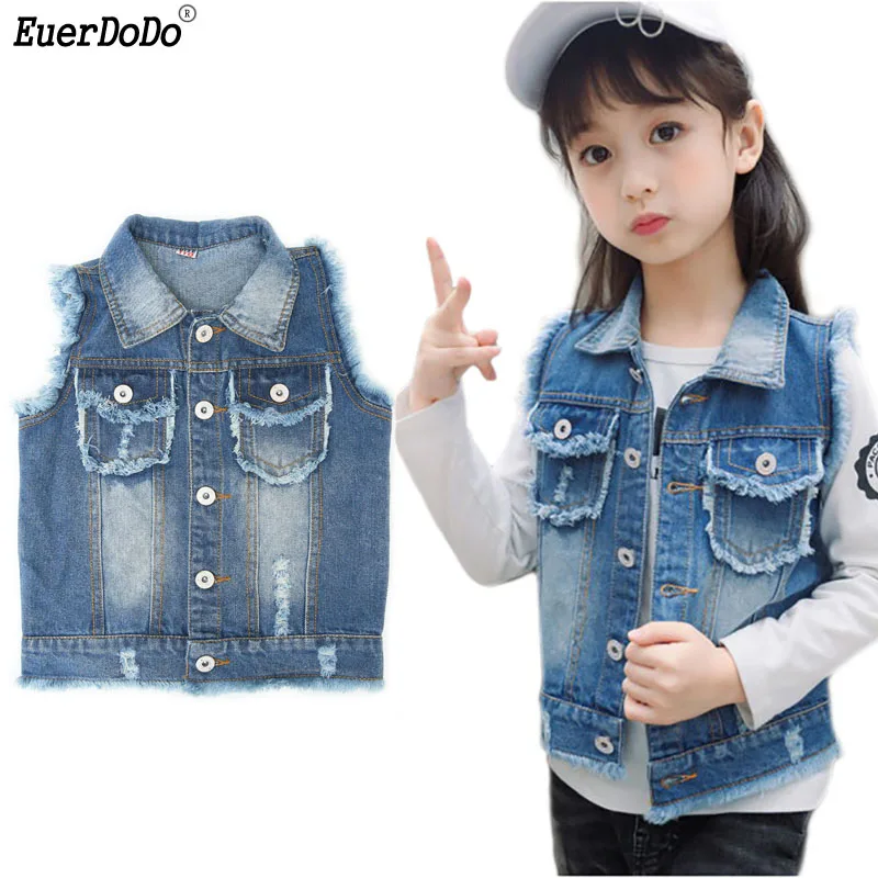 Girls Denim Vest Spring Autumn Jean Vest For Kids Girl Waistcoat Teens