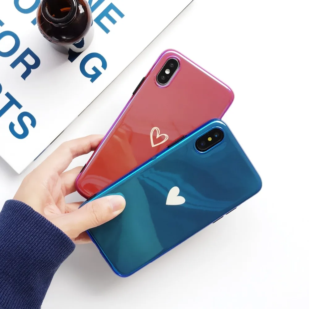 

Luxury Cartoon Love Pattern Plating IMD Phone Case For iPhone XSmax XR XS X 8 7 6s 6 Plus Ultra-thin Cute Blue Red Cover Funda