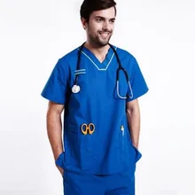 Классическая больницы клиника доктора медсестра платья хирургической униформе v-образным вырезом против морщин с коротким рукавом Спецодежда медицинская Управление Скребки, J16