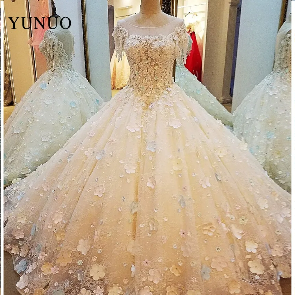 2019 Elegant Bride Wedding Dress Tulle Lace A-Line Appliques Flowers Beading O-Neck Zipper Top Quality | Свадьбы и торжества