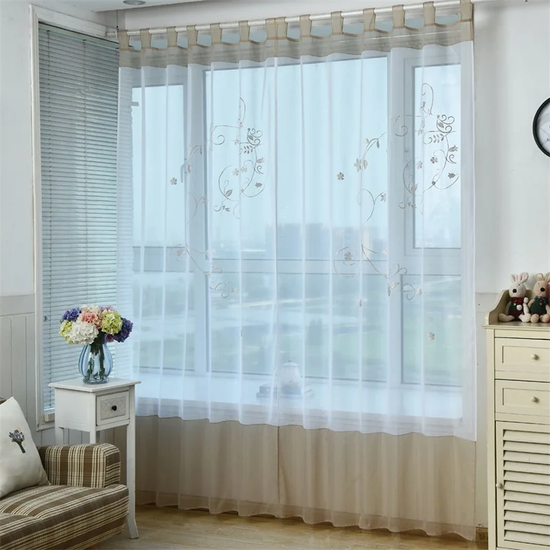 Tiyana Pastoral romano cortina bordado Diseño de hojas de ventana de puerta de pantallas Tab Top Sheer cocina tul cortinas DL009D3 Tiyana Pastoral romano cortina bordado Diseño de hojas de ventana de puerta de pantallas Tab Top Sheer cocina tul cortinas DL009D3