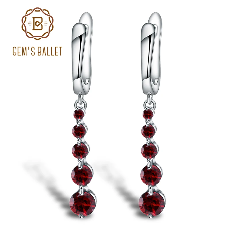 

GEM'S BALLET 2.67Ct Natural Red Garnet Gemstone Drop Earrings Genuine Pure 925 Sterling Silver Earrings Fine Jewelry For Women