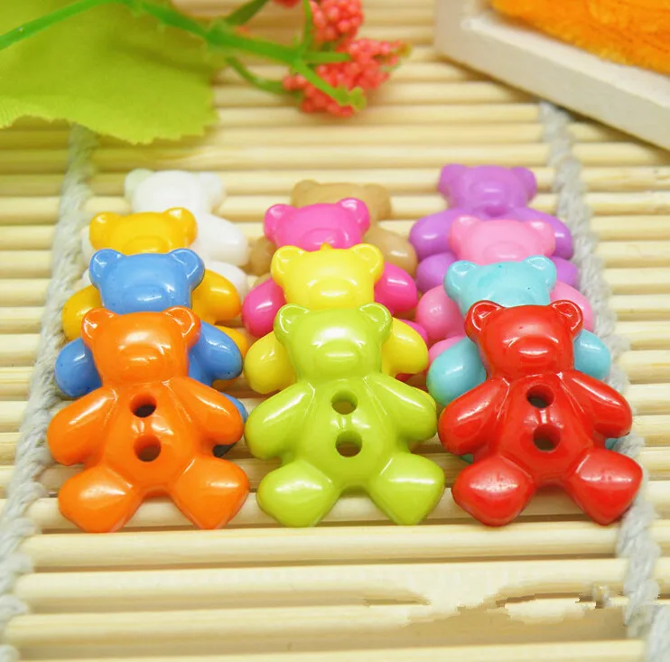 

80PCS Mixed colors bear buttons 2 holes cartoon plastic buttons for scrapbooking diy craft decorative accessories wholesale