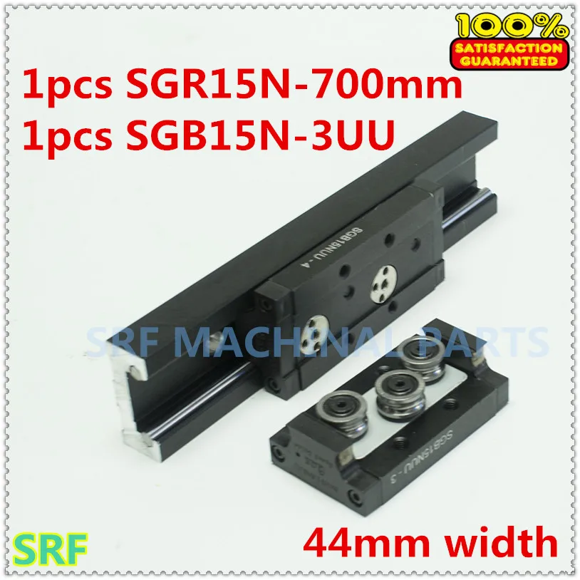 

44mm width Aluminum Square Roller Linear Guide Rail 1pcs SGR15N Length=700mm with 1pc SGB15N-3UU three wheels block for CNC