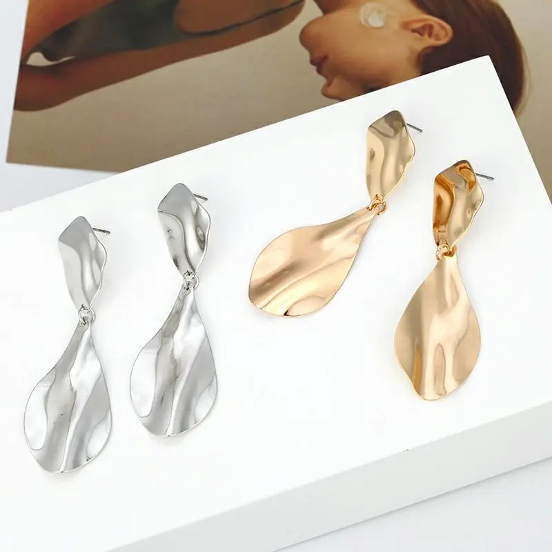 

TMXK angel New Fashion Korean Style Gold Color Irregular Geometric Droplet-like Bifoliate Drop Earring Gift for Birthday Party