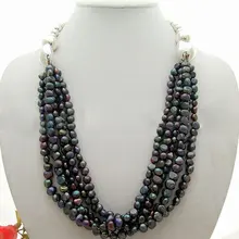 Красивый! 2" Черное жемчужное ожерелье-магнитная застежка