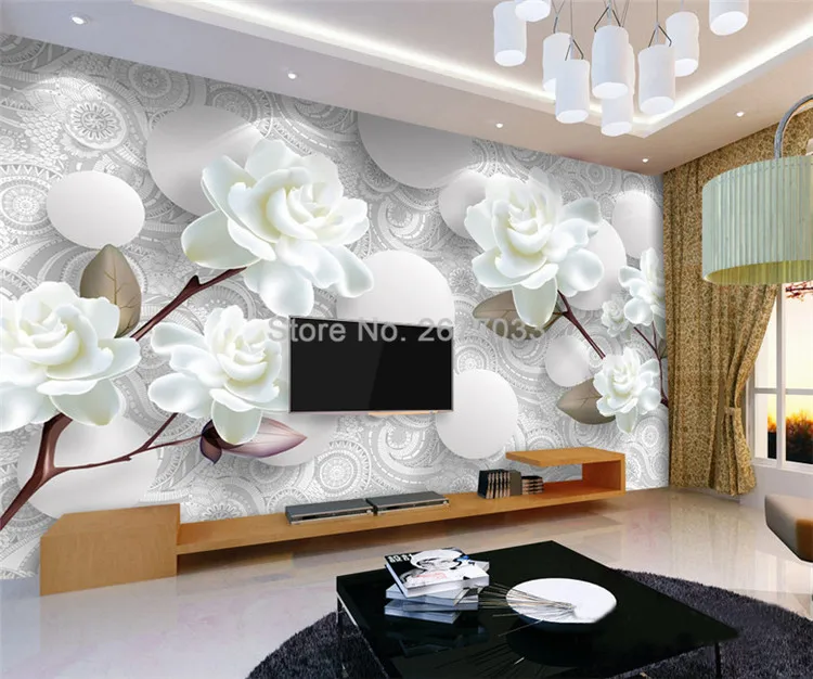 На заказ Фреска современный простой 3D стерео белый пион цветок обои Гостиная ТВ фон домашний декор настенная ткань Papel де Parede