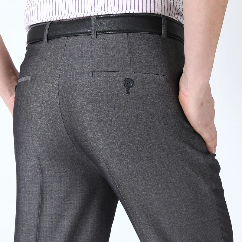 

Classic Gray Men Suit Pants Spring Autumn Breathable Stretch Casual Formal Long Straight Zipper Office Dress Male Baggy Trousers