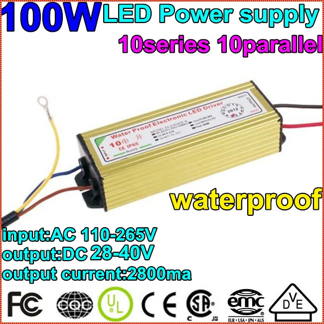 1X100 Вт драйвер Водонепроницаемый постоянный ток driver10series10parallet100w мяч LED Driver Мощность supply85-265v к dc20-40v оптовая продажа