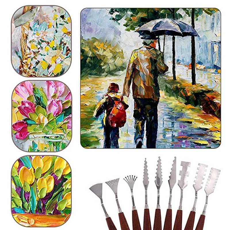 Palette Spatula 9PCS Professional Spatula Paint Mixture Scraper Set Artist  Oil Painting Palette Knife 