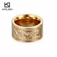 Kalen Fashion Gold Anillos Mujer Black/Blue/White Stainless Steel Wedding Engagement Party Rings For Women 2017