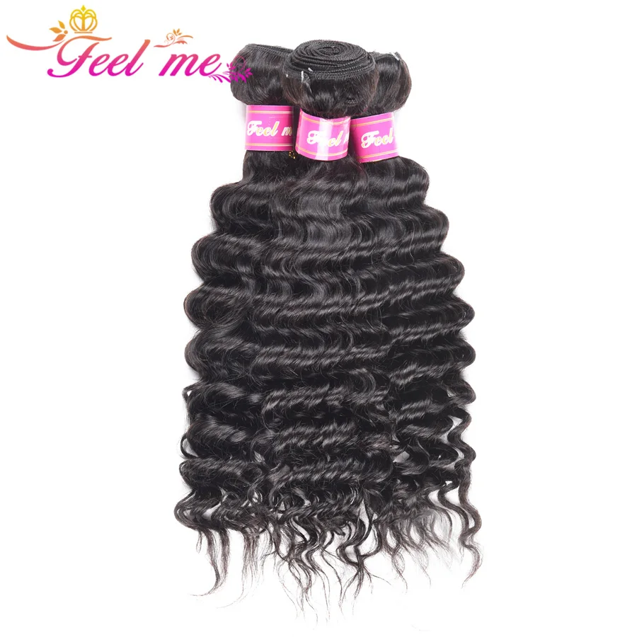 

FEEL ME Hair Malaysian Deep Wave Bundles Human Hair Weave Bundles Natural Color 10"-28" Remy Hair Extensions 1/3/4 Bundles Deal