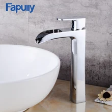 Fapully Bathroom Sink Mixer Tap Single Handle Deck Mounted Chrome Finish Hot Cold Water Waterfall Tall Basin Faucet Fapully Bathroom Sink Mixer Tap Single Handle Deck Mounted Chrome Finish Hot Cold Water Waterfall Tall Basin Faucet