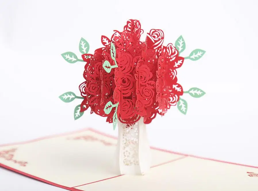  10pcs 3D Creative Rose Bouquet Handmade Kirigami Origami Wedding Party Invitation Cards Greeding Bi - 32807456862
