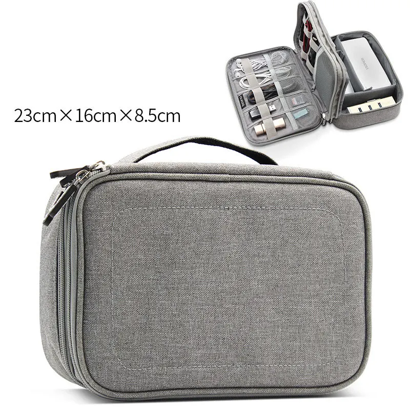 Многофункциональная портативная коробка для хранения, электронные аксессуары, кабельная сумка, органайзер для путешествий, чехол, свободно комбинированная сумка для хранения - Цвет: 23x16x8.5 gray