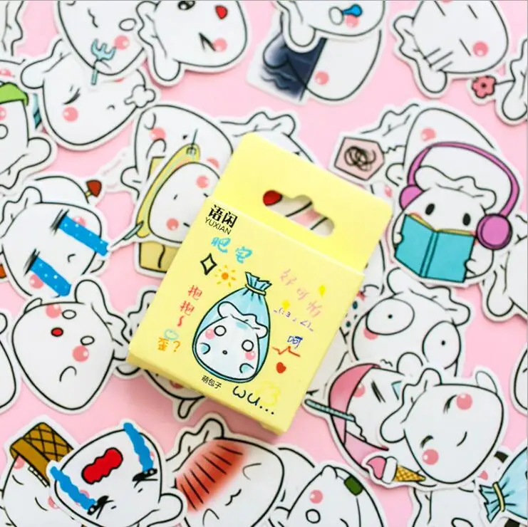 

50PCS / Box New Cute Cute Buns Paper Label Sealing Stickers Crafts And Scissors Decorative Album Thin DIY Learning Stationery