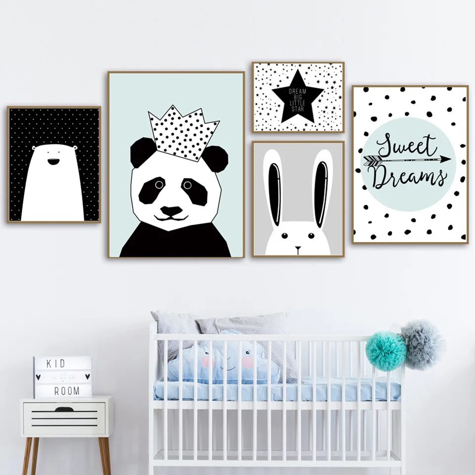 Canvas-Painting-Wall-Art-Print-Crown-Panda-Animal-Nordic-Style-Kids-Decoration-Posters-And-Prints-Wall