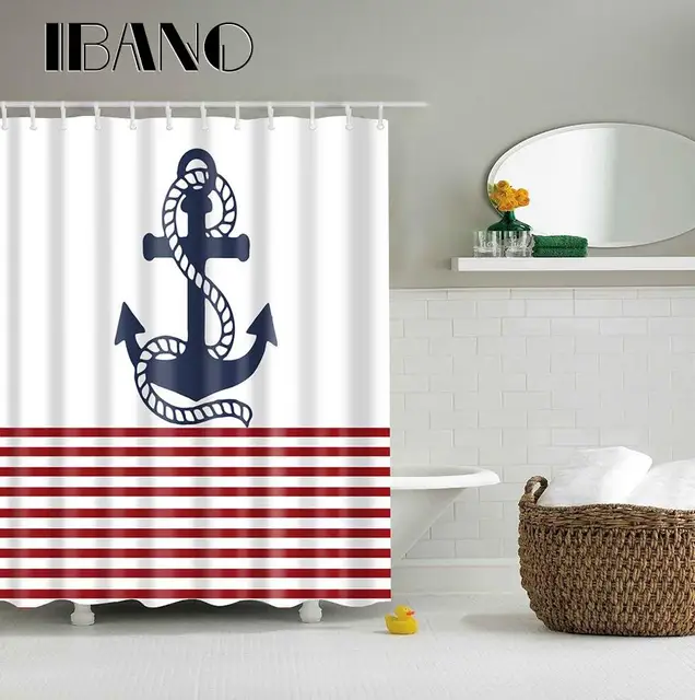 Buy Striped Anchor Pattern Shower Curtain Waterproof